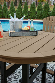 Fairen Trail - Round Bar Table w/Umb OPT - Black / Driftwood - R&R Furniture Gallery (Fountain Valley, CA)