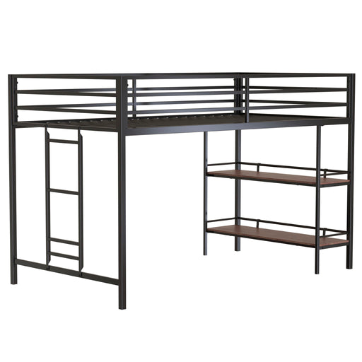 Adam - Twin Loft Bunk Bed With Cinnamon Wood Shelf - Black - R&R Furniture Gallery (Fountain Valley, CA)