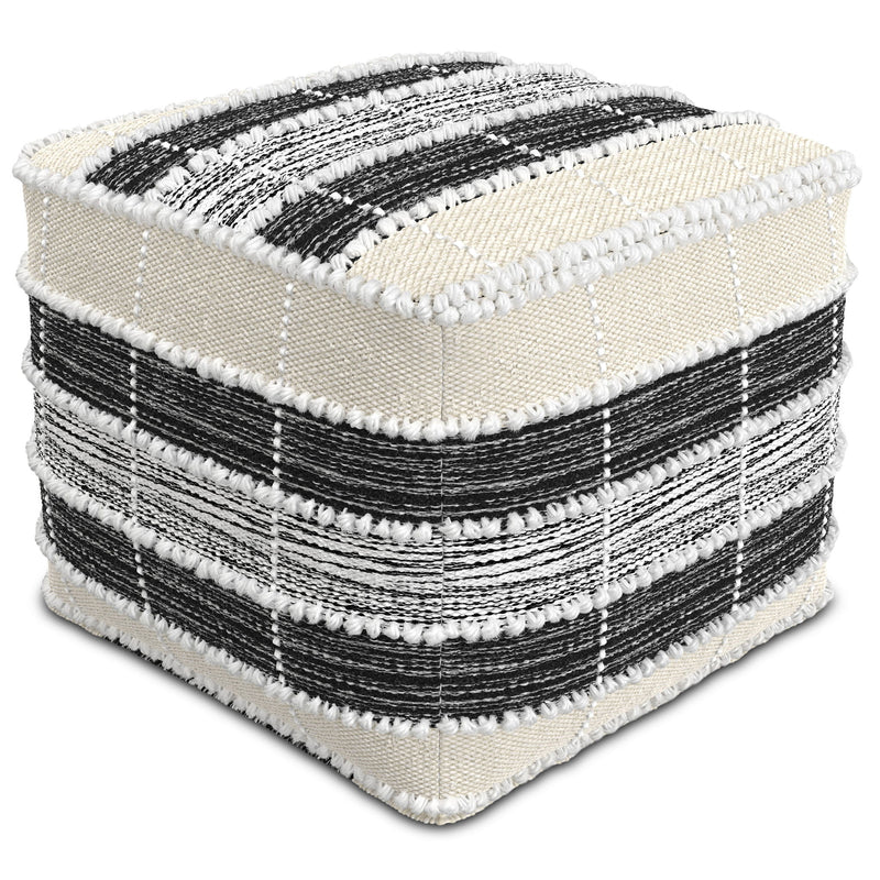 Barley - Square Pouf - White / Beige / Black - R&R Furniture Gallery (Fountain Valley, CA)