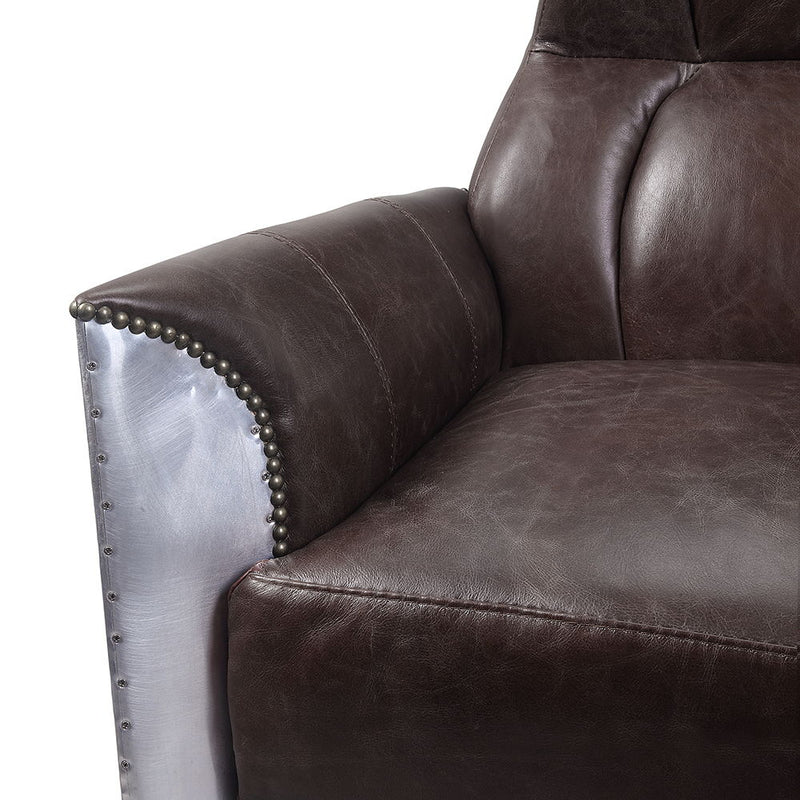 Brancaster - Accent Chair - Espresso Top Grain Leather & Aluminum - R&R Furniture Gallery (Fountain Valley, CA)