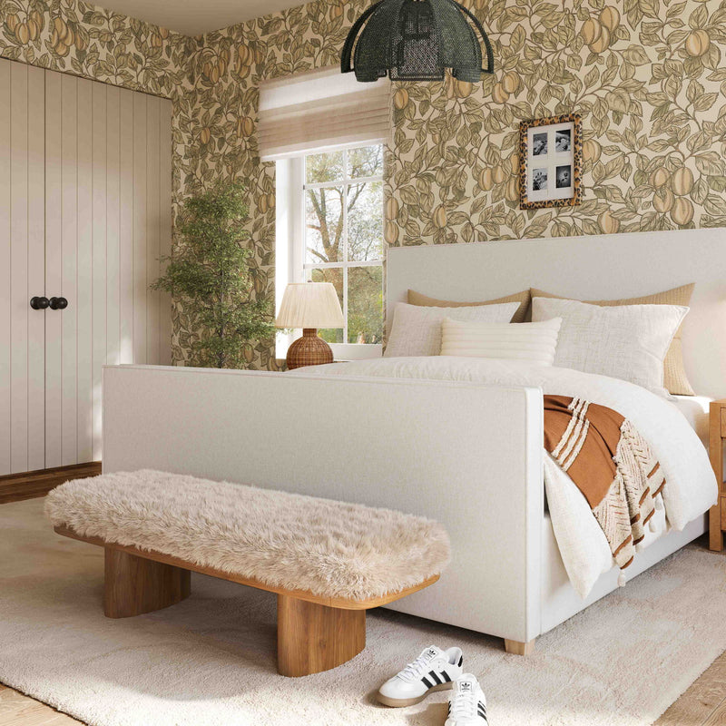 Upholstered Ollie Straight Bench by TOV Furniture with a sleek, modern design and plush fabric upholstery.