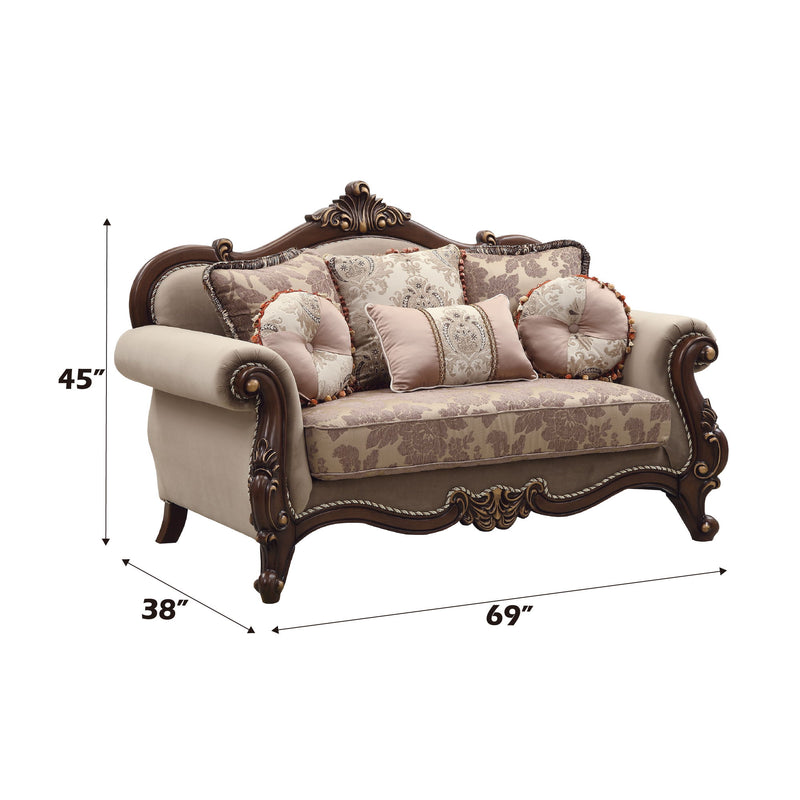 Mehadi - Loveseat With 6 Pillows - Velvet & Walnut - R&R Furniture Gallery (Fountain Valley, CA)