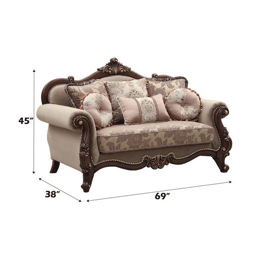 Mehadi - Loveseat With 6 Pillows - Velvet & Walnut - R&R Furniture Gallery (Fountain Valley, CA)