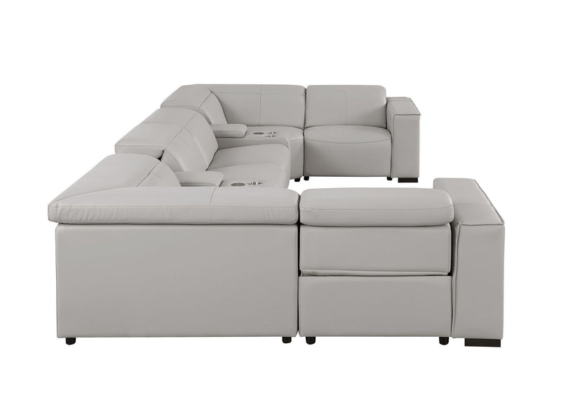 1208 - 8 Piece U Shaped Leather Sectional With 4 Power Recliners & Power Headrests