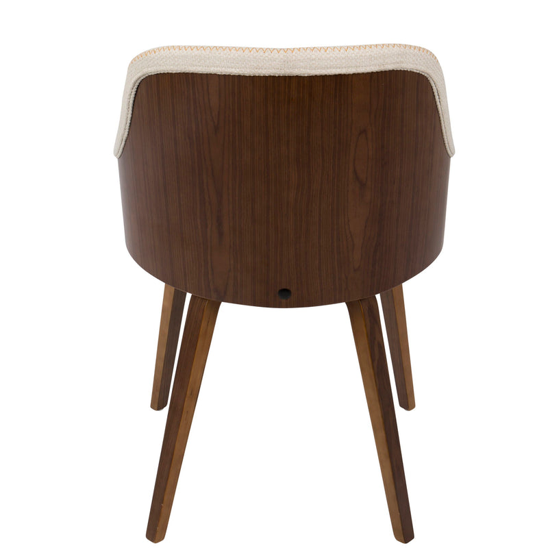 Lumi Source Bacci mid-century modern arm dining chair with wooden legs and upholstered seat, stylish and comfortable for dining room.
