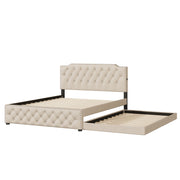 Upholstered Platform Bed With Trundle And 2 Sets Of USB Ports On Each Side, Fabric - R&R Furniture Gallery (Fountain Valley, CA)