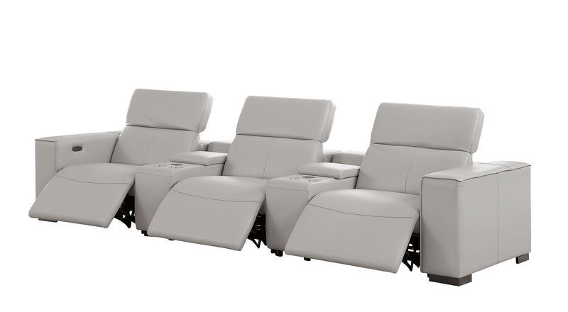 1208 - Leather Sofa With 3 Power Recliners And Two Storage Consoles