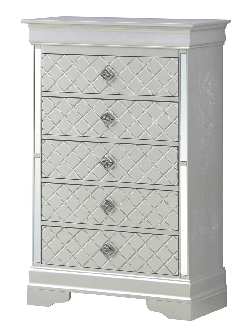 Glory Furniture Verona accent chest with a sleek wood finish, featuring storage drawers and modern design elements.