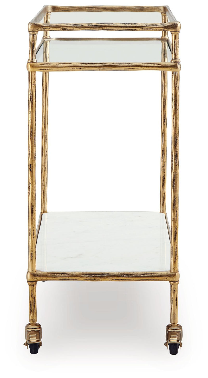 Plattfield - Bar Cart - Antique Gold Finish - R&R Furniture Gallery (Fountain Valley, CA)