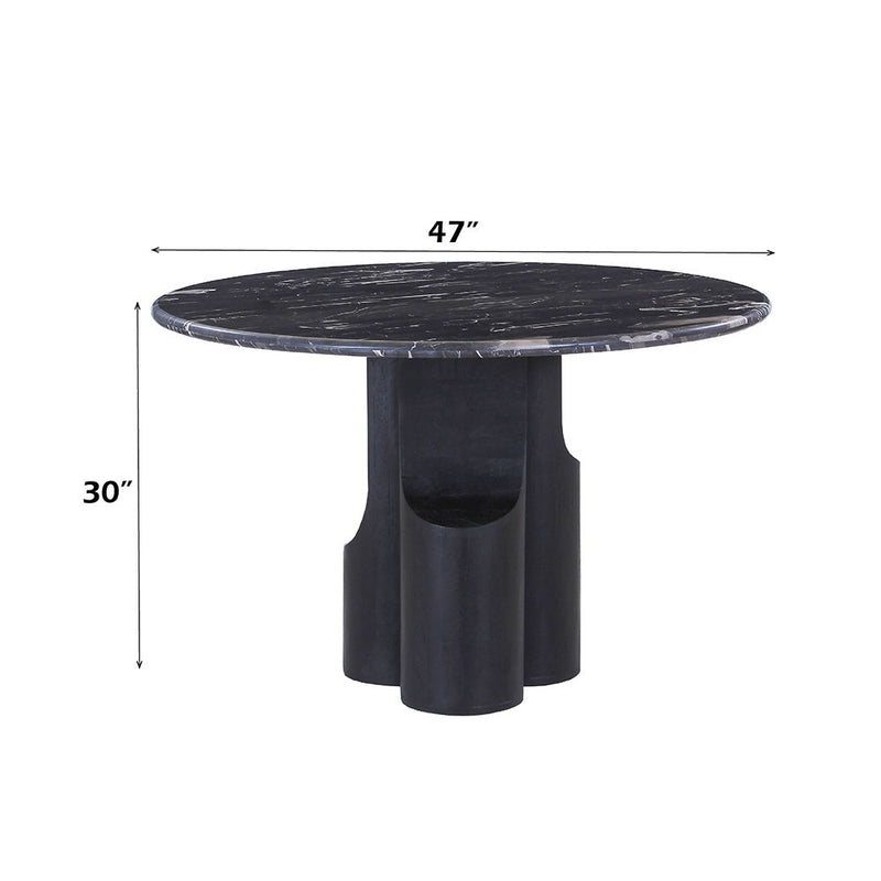 Kinton - Round Dining Table With Natural Marble Top - Black - R&R Furniture Gallery (Fountain Valley, CA)