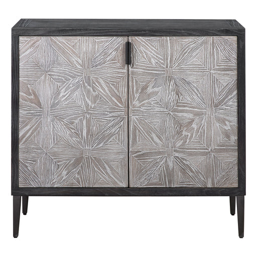 Uttermost Laurentia black and pearl silver 2-door accent cabinet with sleek design and modern hardware.