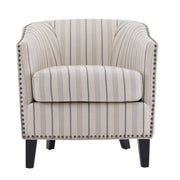 Transitional Upholstered Stripe Barrel Chair With Birch Wood Legs And Plush Cushioned Seat - Beige / Blue Stripe - R&R Furniture Gallery (Fountain Valley, CA)