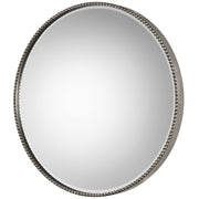 Uttermost Stefania beaded round wall mirror with pearl silver frame, elegant decorative mirror for modern interiors.