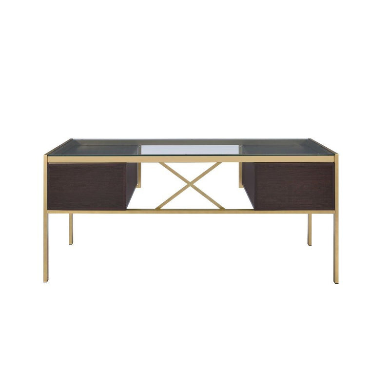 Yumia - Writing Desk - Gold & Walnut - R&R Furniture Gallery (Fountain Valley, CA)