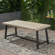 Noble House Equilibrium outdoor dining table with wooden frame and slat top, perfect for outdoor patio or garden dining spaces.