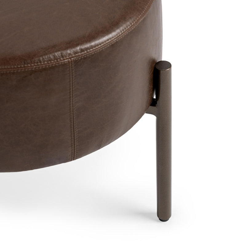 Classic Home Aimie accent stool with a wooden seat and metal legs, versatile for living room or bedroom decor.