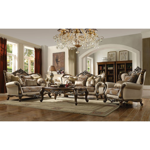 Latisha - Chair With 2 Pillows (Same Lv01578) - Tan, Pattern Fabric & Antique Oak - R&R Furniture Gallery (Fountain Valley, CA)