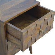 Cube Carved Bedside Table Nightstand - Chestnut - R&R Furniture Gallery (Fountain Valley, CA)