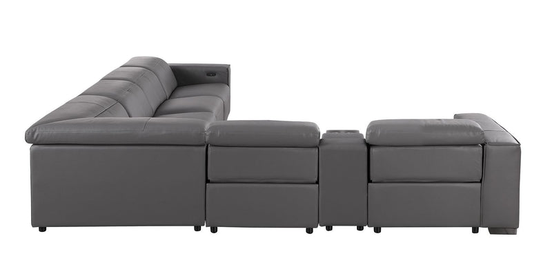 1208 - 7 Piece L-Shaped Leather Reclining Sectional With 4 Power Recliners