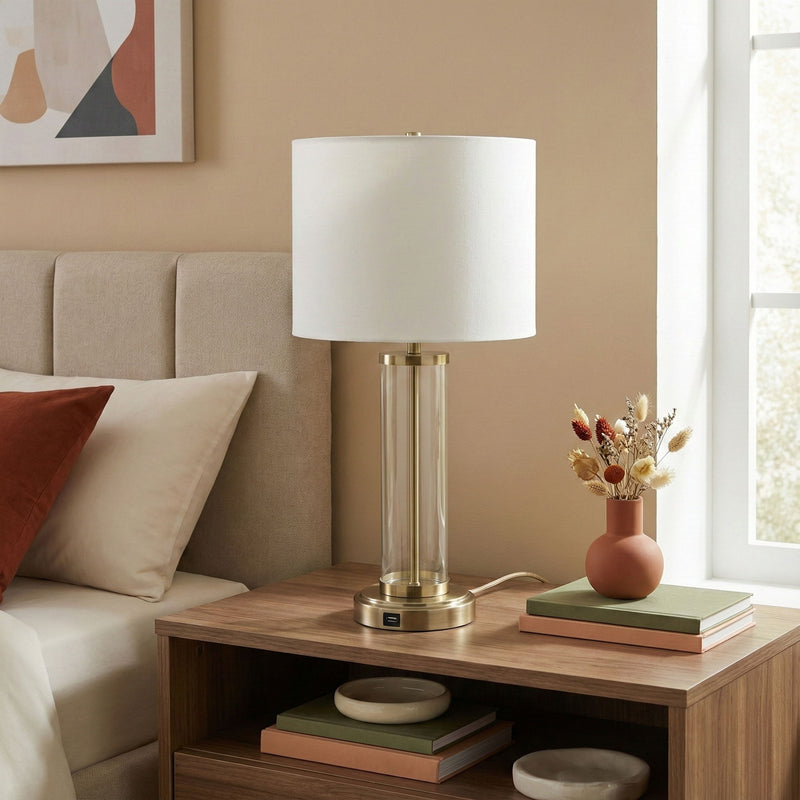 Luna - Table Lamp With On / Off Switch Clear Body Base - Clear / Silver / White - R&R Furniture Gallery (Fountain Valley, CA)