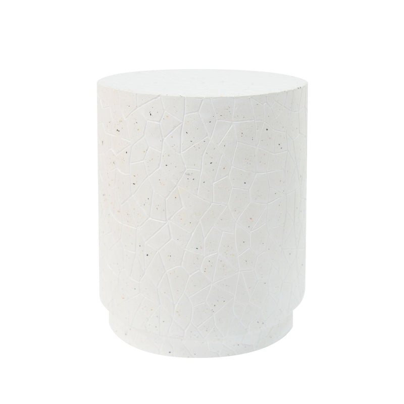Outdoor Terrazzo Concrete Drum End Table, Living Room Accent Table - White Terrazzo - R&R Furniture Gallery (Fountain Valley, CA)