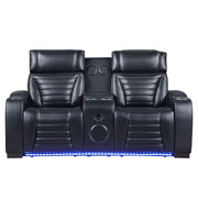 Ephron - Power Motion Loveseat With Console, Power Headrests, LED & Speakers - Black - R&R Furniture Gallery (Fountain Valley, CA)