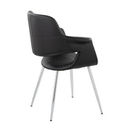 Set of two Lumi Source vintage flair Art Deco accent chairs with chrome legs in yellow, black, blue, or cream upholstery.