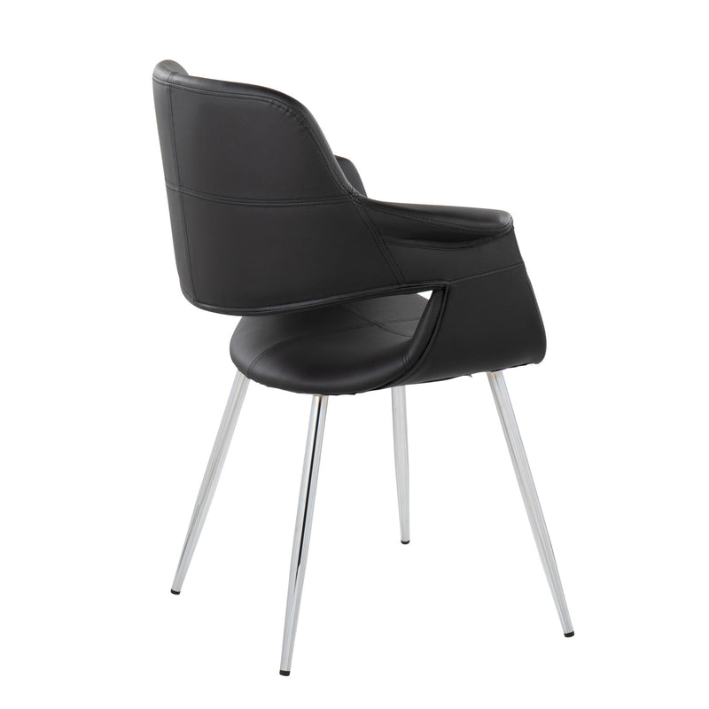 Set of two Lumi Source vintage flair Art Deco accent chairs with chrome legs in yellow, black, blue, or cream upholstery.