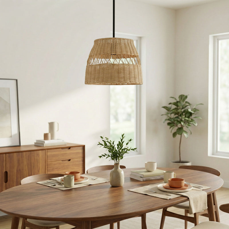 Essence - Single Lights Pendant With Shade - Black / Rattan - R&R Furniture Gallery (Fountain Valley, CA)