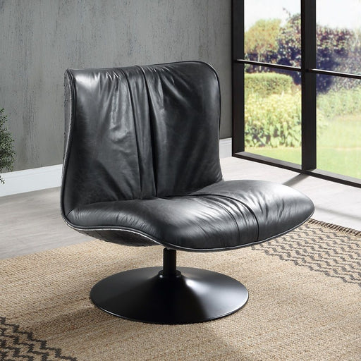Piotr - Accent Chair With Swivel - Black Top Grain Leather - R&R Furniture Gallery (Fountain Valley, CA)