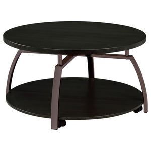 Round Coffee Table With Storage Shelf - Black