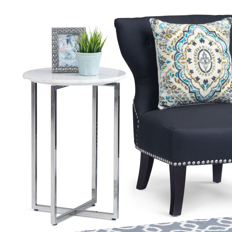 Marsden - Side Table With Polished Base - White / Silver - R&R Furniture Gallery (Fountain Valley, CA)