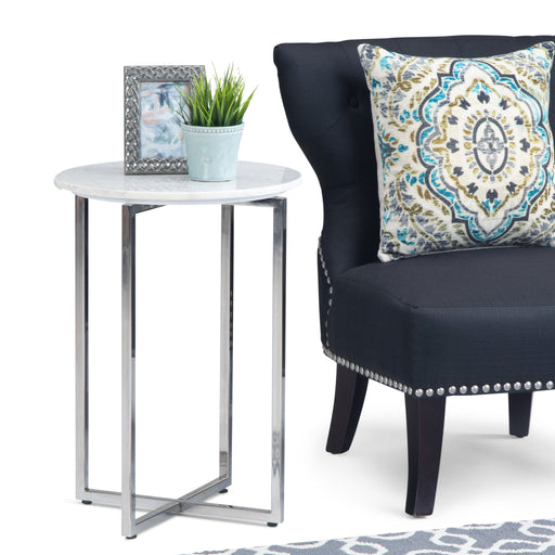 Marsden - Side Table With Polished Base - White / Silver - R&R Furniture Gallery (Fountain Valley, CA)
