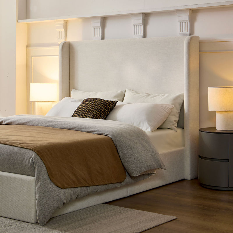 Carmen - Full Size Upholstered Wingback Bed - Ivory - R&R Furniture Gallery (Fountain Valley, CA)