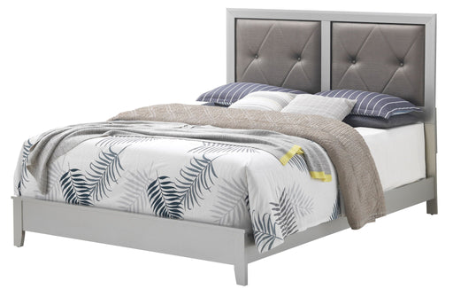 Upholstered padded headboard bed in neutral fabric from Glory Furniture, showcasing a comfortable and stylish bedroom centerpiece.