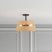 Twinkle - Double Lights Semi Flush With Shade - Black / Rattan - R&R Furniture Gallery (Fountain Valley, CA)