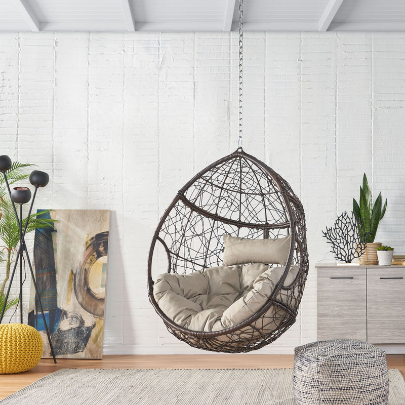 Noble House teardrop hanging chair with 8ft chain, comfortable outdoor hammock seat for relaxing and lounging.
