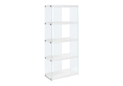 Bookshelf, Bookcase, Etagere, 5 Tier, Glossy Clear Tempered Glass - White - R&R Furniture Gallery (Fountain Valley, CA)