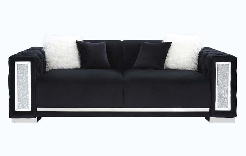 Trislar - Sofa With 4 Pillows (Same 52525) - Black Velvet - R&R Furniture Gallery (Fountain Valley, CA)