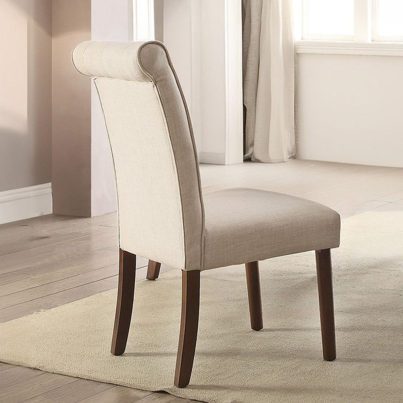 Gasha - Side Chair (Set of 2) - Beige Linen & Walnut - R&R Furniture Gallery (Fountain Valley, CA)