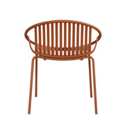 Noble House stackable outdoor chairs set of 2 with breathable plastic backrests and metal frames, ideal for patio or garden seating.