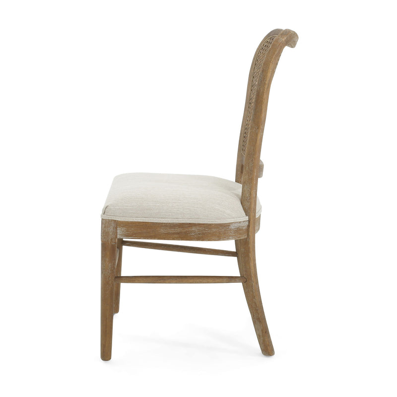 Classic Retro Dining Chair (Set of 2) With Rattan Backrest - Dark Brown / Beige - R&R Furniture Gallery (Fountain Valley, CA)