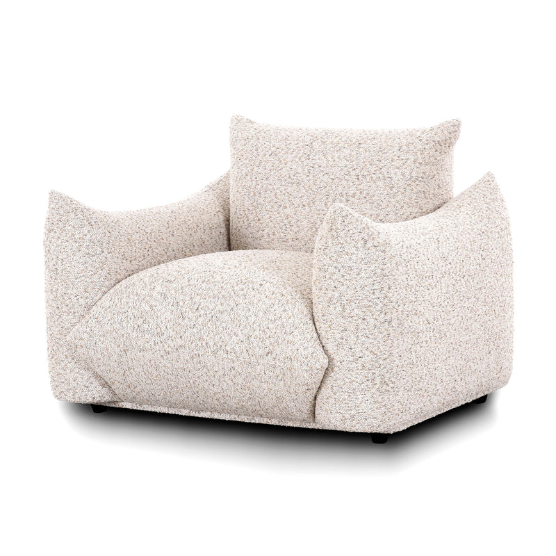 TOV Furniture Saint Tropez Nubby Fabric Armchair in sand color, showcasing its cozy, textured upholstery and modern design.