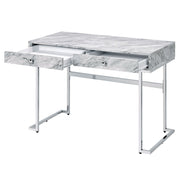 Tigress - Writing Desk - White Printed Faux Marble Top & Chrome - R&R Furniture Gallery (Fountain Valley, CA)