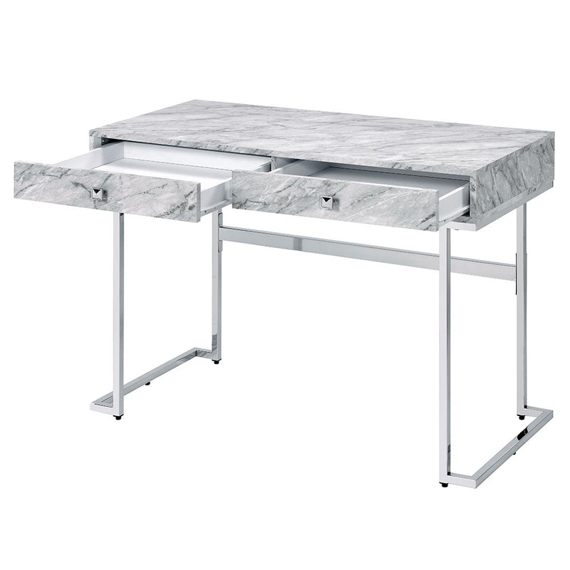 Tigress - Writing Desk - White Printed Faux Marble Top & Chrome - R&R Furniture Gallery (Fountain Valley, CA)