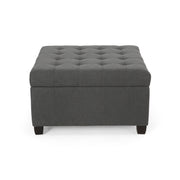 Noble House Isabella contemporary storage ottoman with cushioned top and wooden legs, suitable for living room decor.