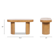 Jennifer Taylor Home Jesse single drawer fluted oval console desk in honey brown with smooth surface and elegant design.