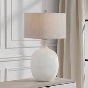 Uttermost white mottled glass table lamp with a sleek design, featuring a white finish and modern style.