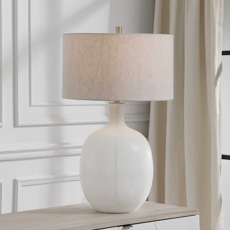 Uttermost white mottled glass table lamp with a sleek design, featuring a white finish and modern style.