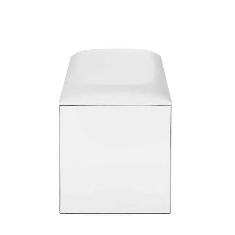 Nysa - Vanity Stool - Ivory Synthetic Leather , Mirrored & Faux Crystals - R&R Furniture Gallery (Fountain Valley, CA)